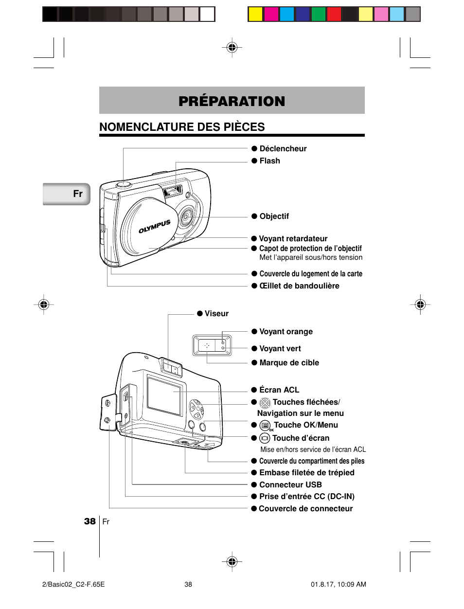 Préparation, Nomenclature des pièces | Olympus C-2/D-230 User Manual | Page 38 / 164