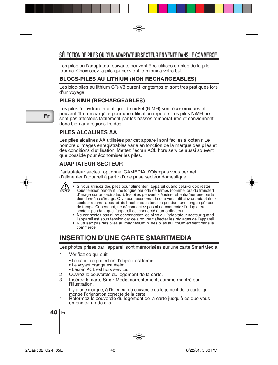 Insertion d’une carte smartmedia | Olympus C-2/D-230 User Manual | Page 40 / 164