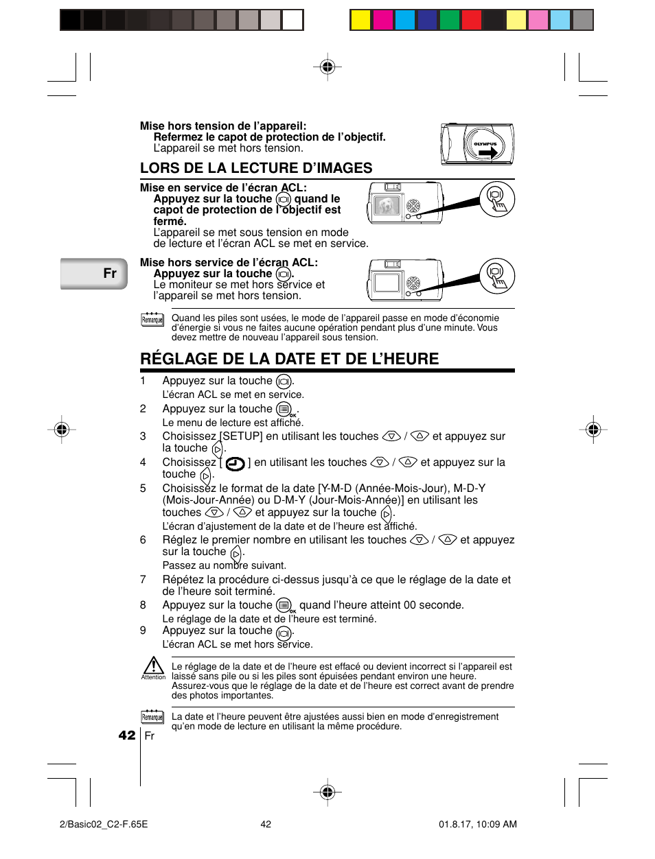 Réglage de la date et de l’heure, Lors de la lecture d’images | Olympus C-2/D-230 User Manual | Page 42 / 164