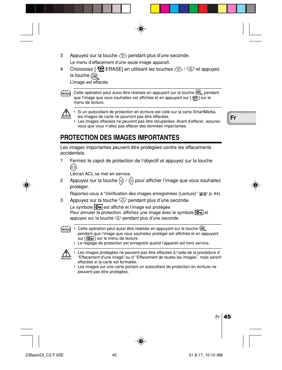 Protection des images importantes | Olympus C-2/D-230 User Manual | Page 45 / 164