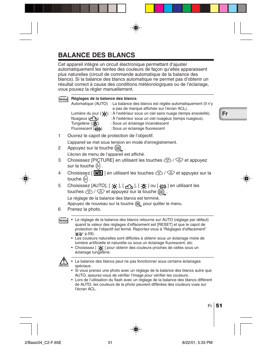 Balance des blancs | Olympus C-2/D-230 User Manual | Page 51 / 164
