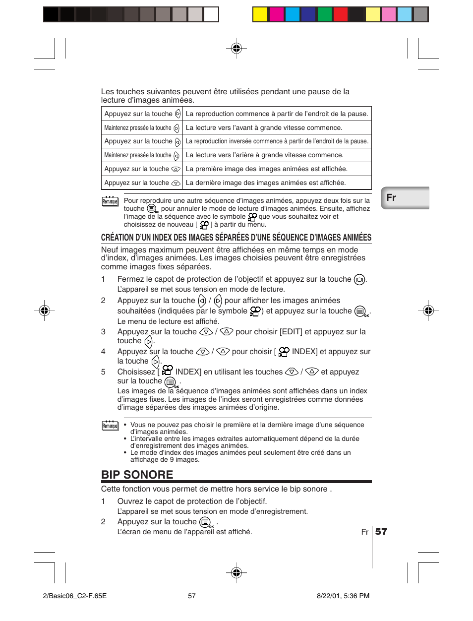 Bip sonore | Olympus C-2/D-230 User Manual | Page 57 / 164