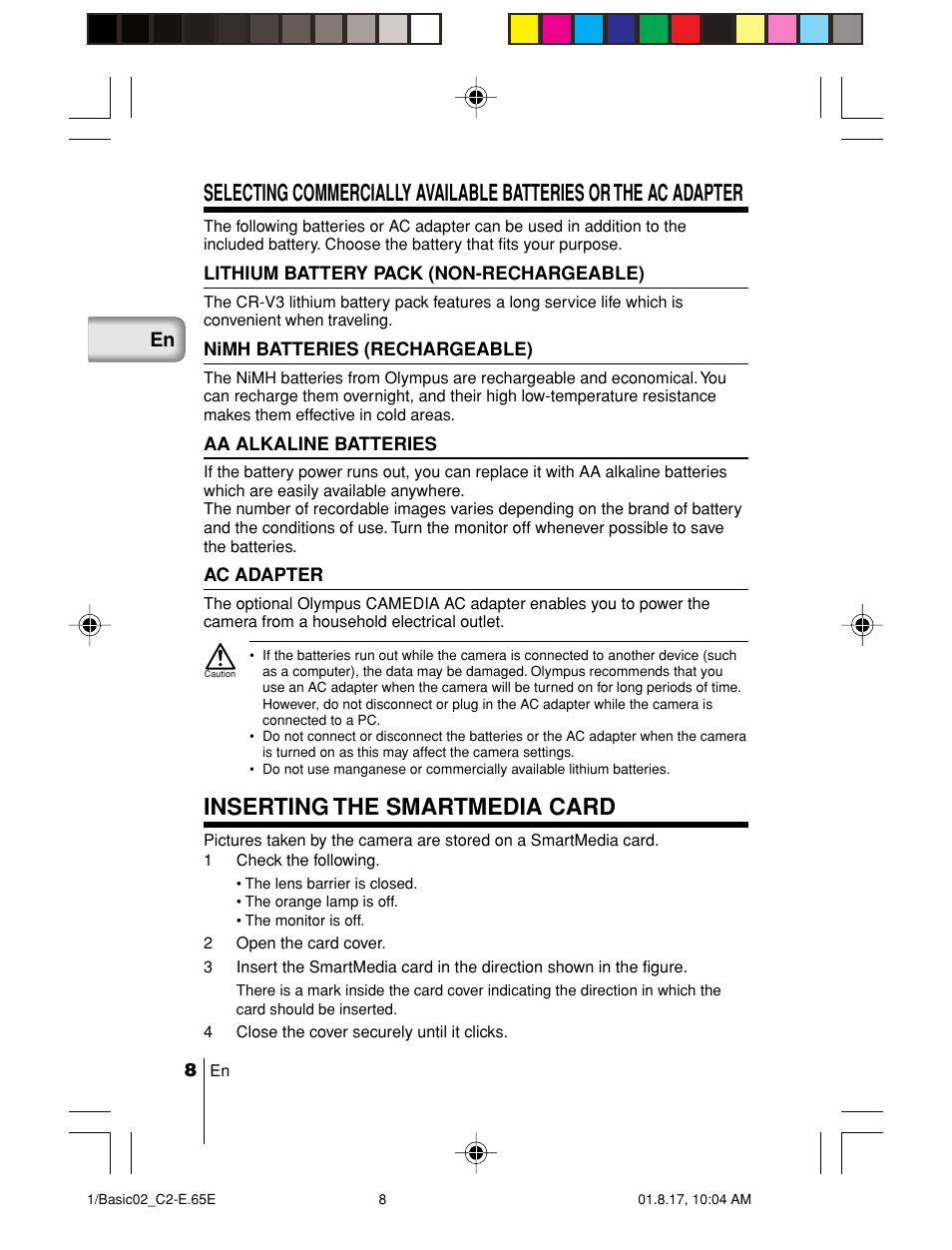 Inserting the smartmedia card | Olympus C-2/D-230 User Manual | Page 8 / 164