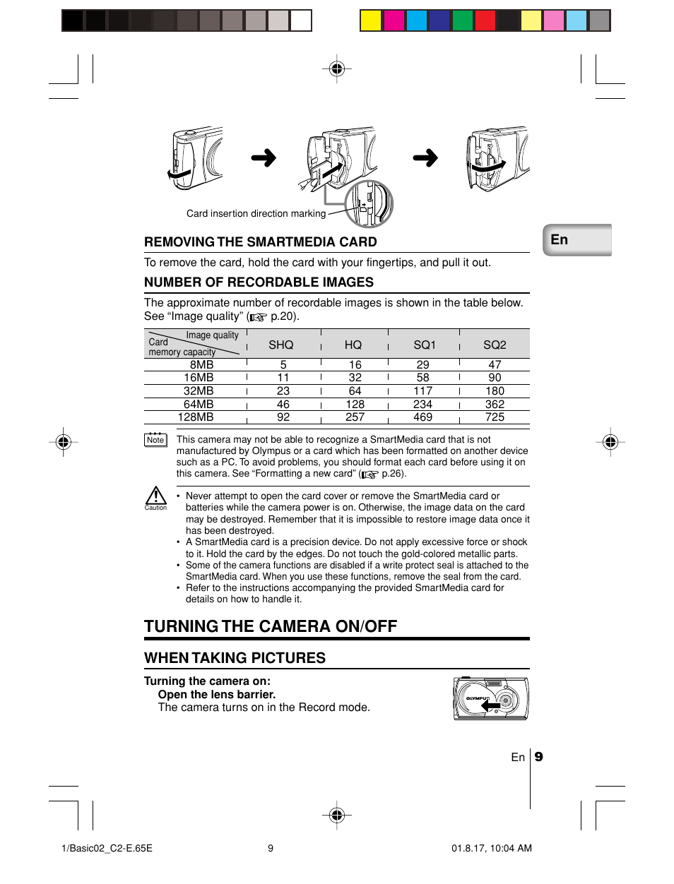 Turning the camera on/off, When taking pictures | Olympus C-2/D-230 User Manual | Page 9 / 164