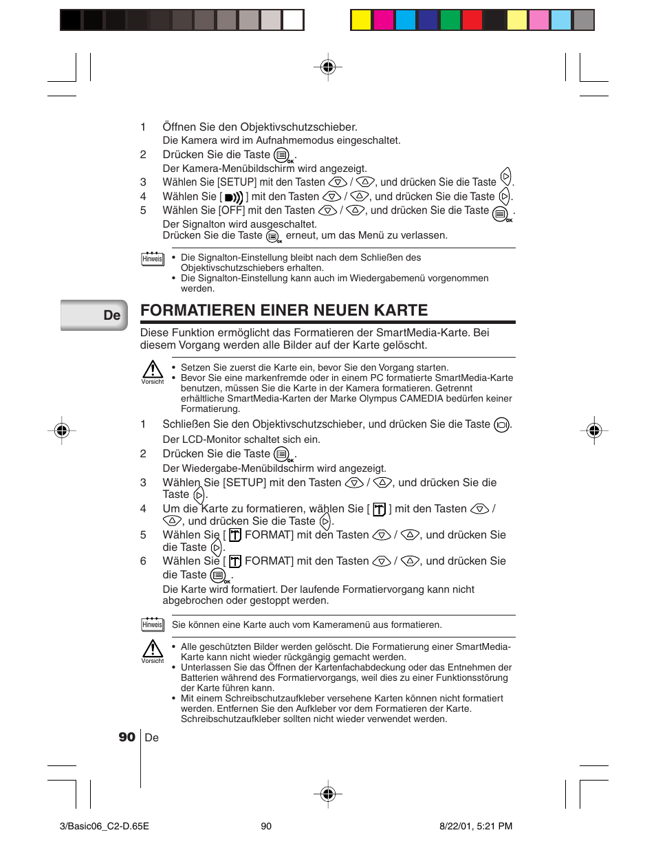 Formatieren einer neuen karte | Olympus C-2/D-230 User Manual | Page 90 / 164