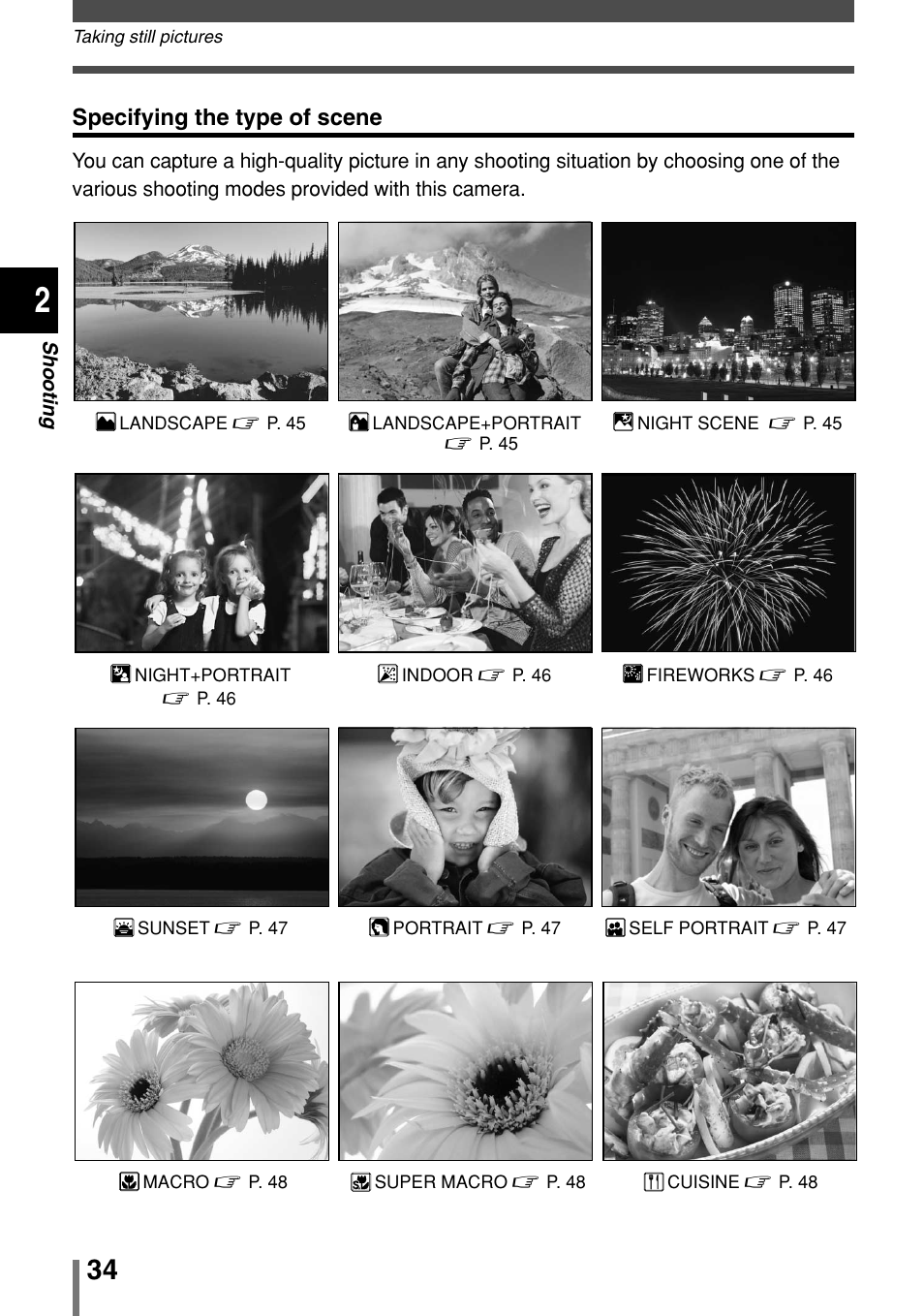 Specifying the type of scene | Olympus 2004 User Manual | Page 34 / 211