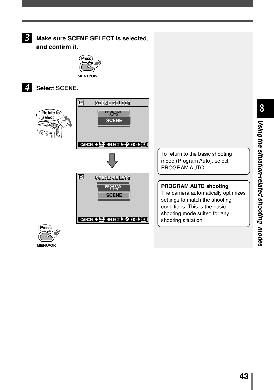 Using the situation-related shooting modes | Olympus 2004 User Manual | Page 43 / 211