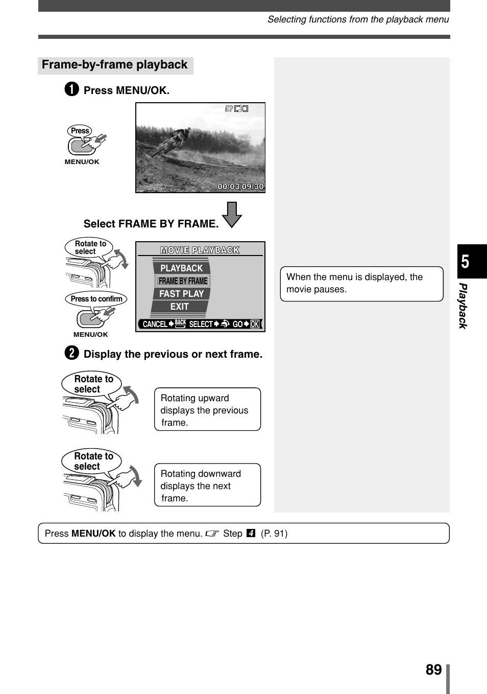 Frame-by-frame playback | Olympus 2004 User Manual | Page 89 / 211