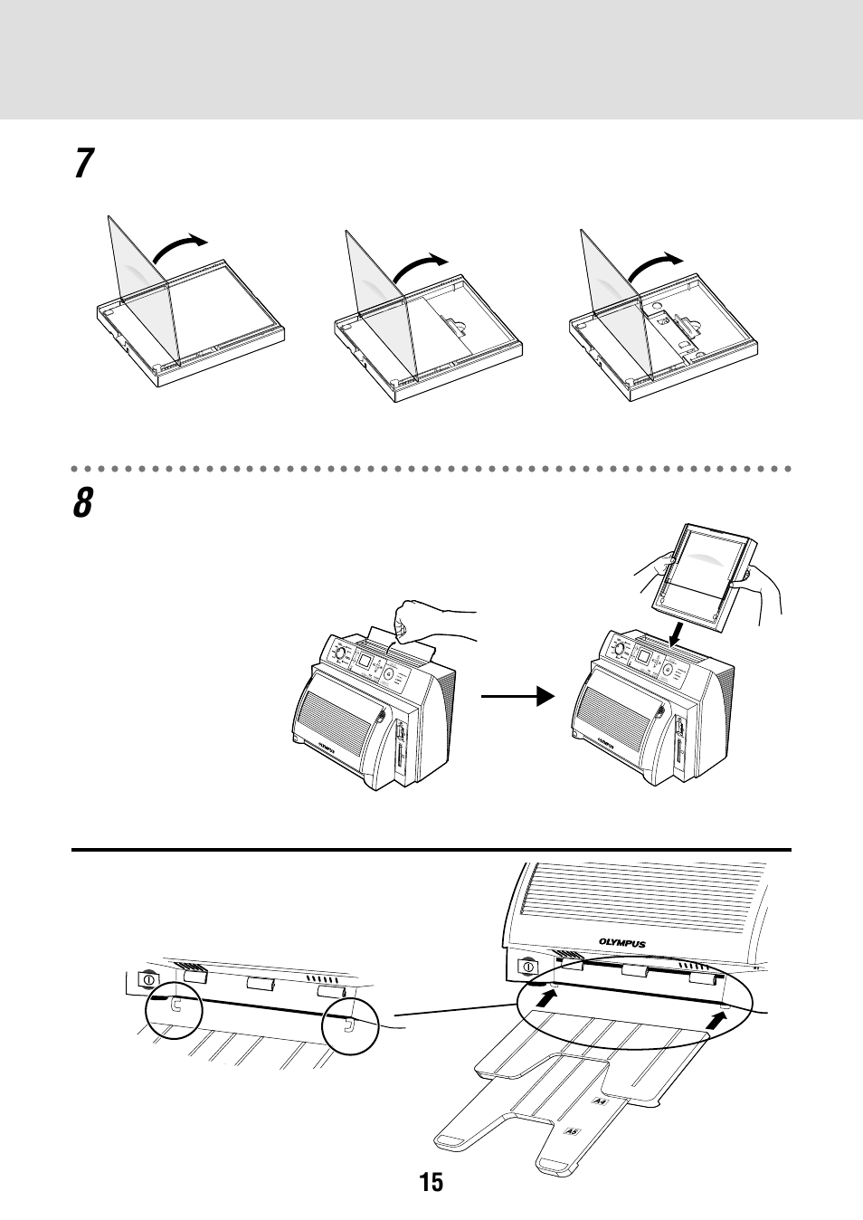 Attaching the paper output tray | Olympus CAMEDIA P-440 User Manual | Page 15 / 156