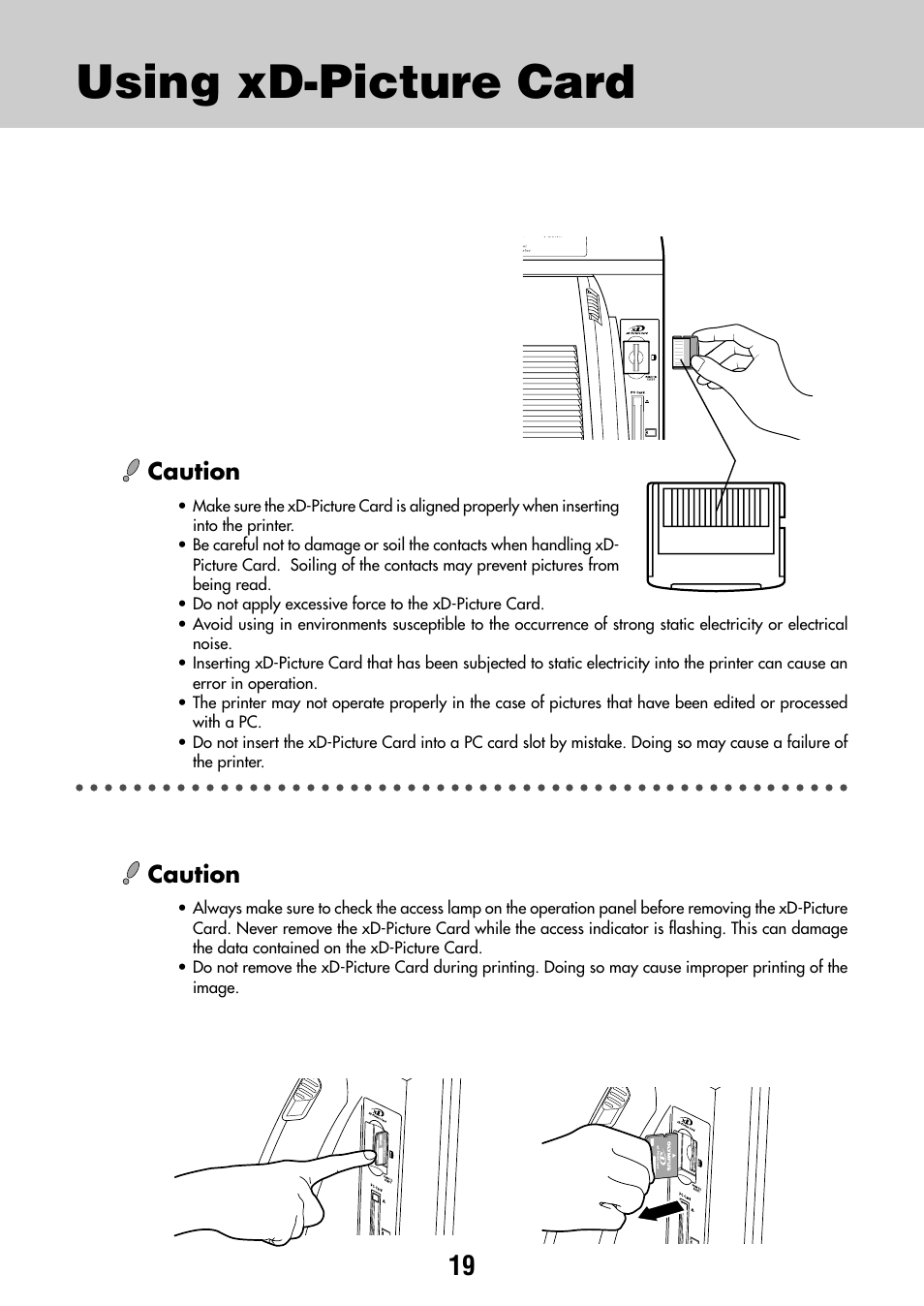 Using xd-picture card, Caution | Olympus CAMEDIA P-440 User Manual | Page 19 / 156