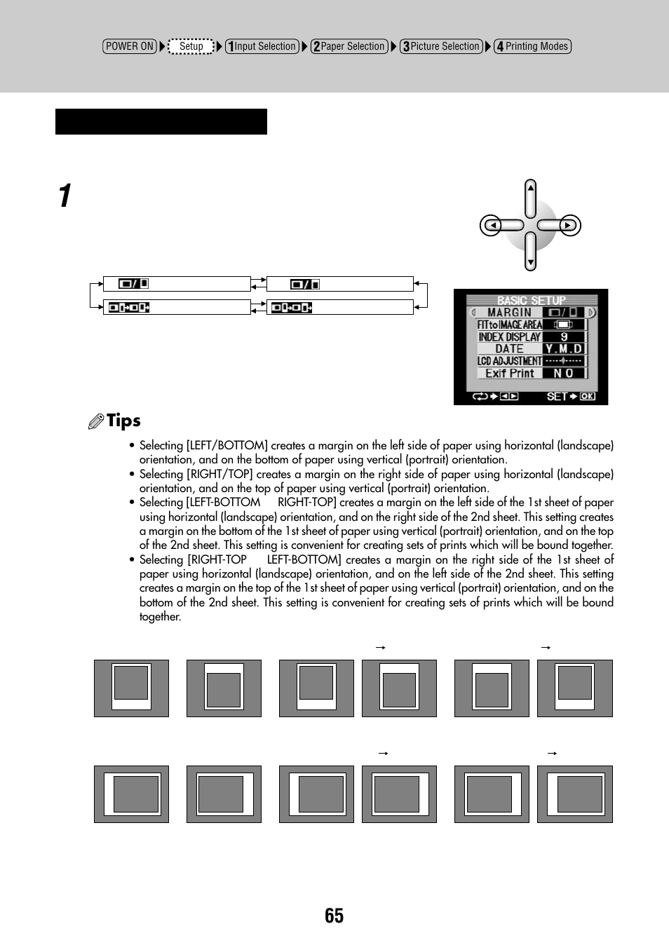 Tips, A. setting the border margin | Olympus CAMEDIA P-440 User Manual | Page 65 / 156