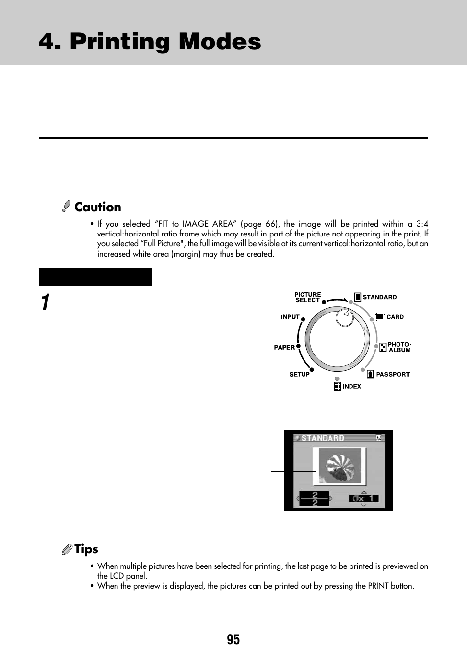 Printing modes, Standard printing | Olympus CAMEDIA P-440 User Manual | Page 95 / 156