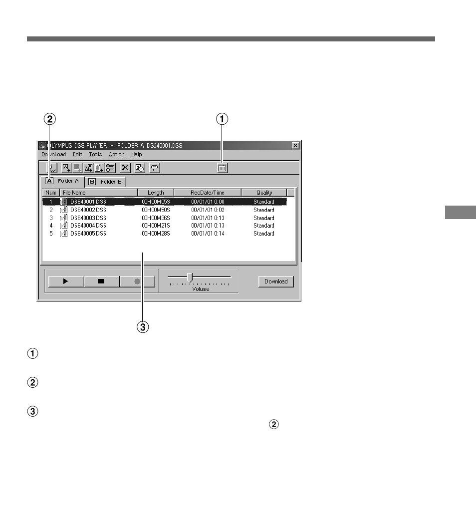 Selected file downloading window | Olympus DS-320 User Manual | Page 49 / 60