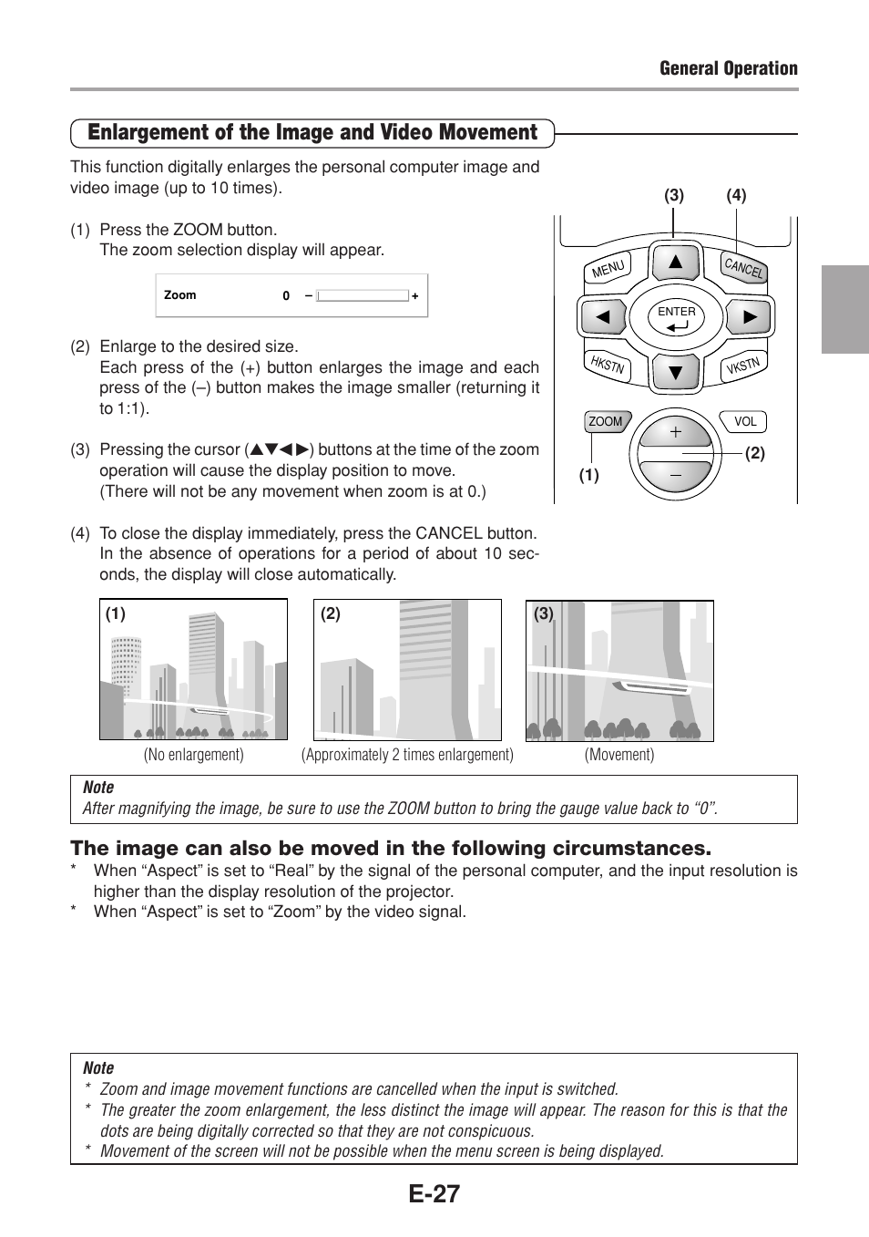 E-27, Enlargement of the image and video movement | Olympus VP--1 User Manual | Page 28 / 42