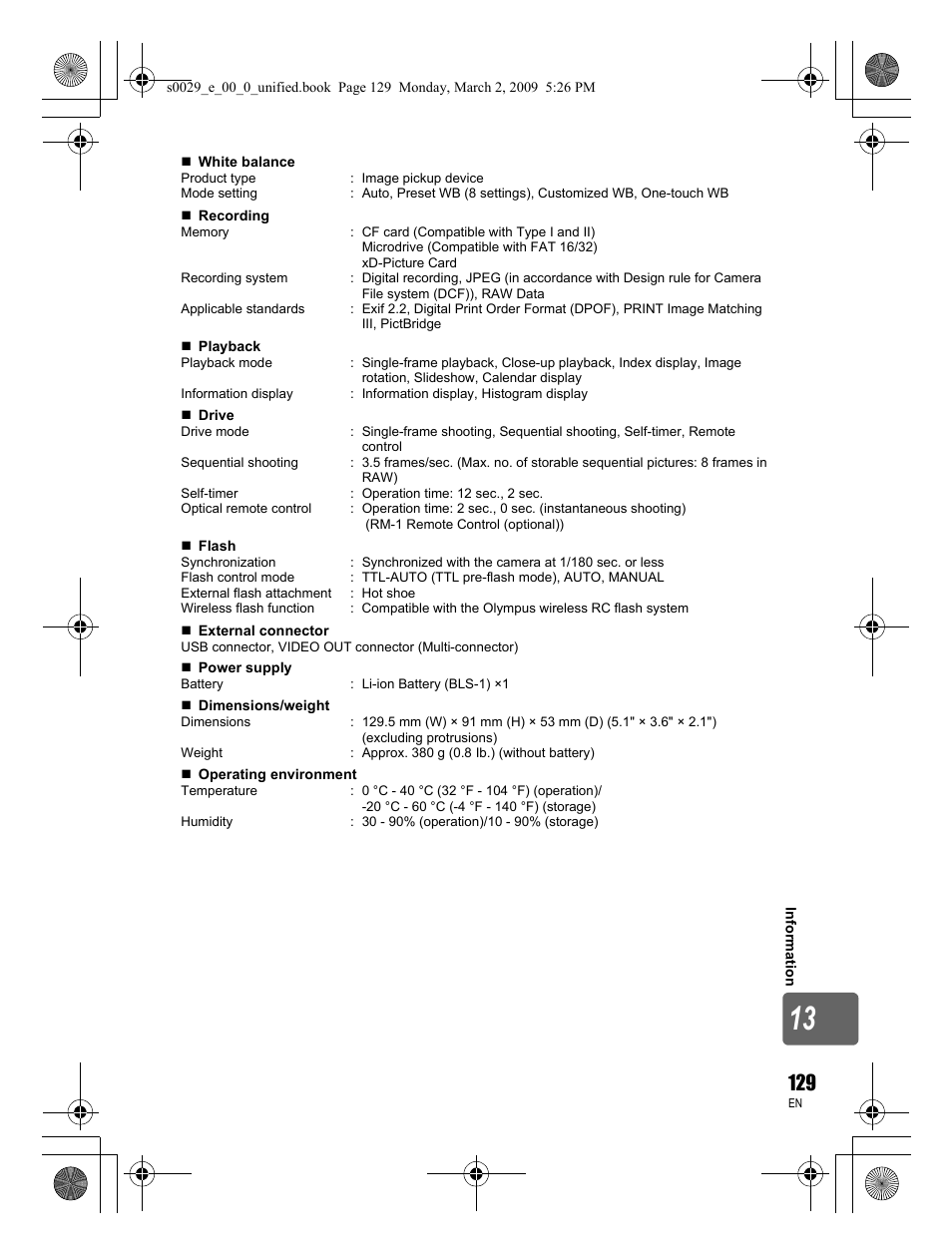 Olympus E-450 User Manual | Page 129 / 140