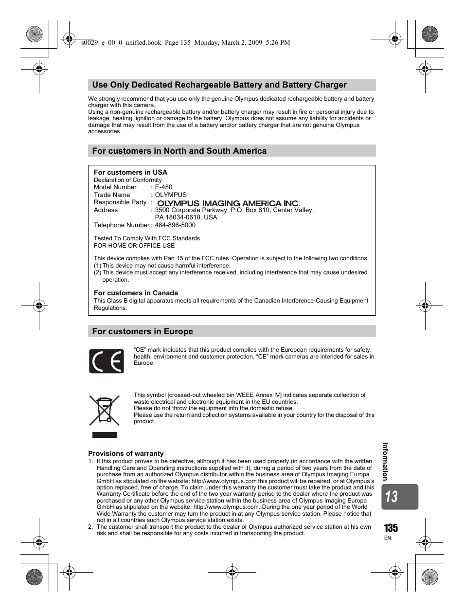 Olympus E-450 User Manual | Page 135 / 140