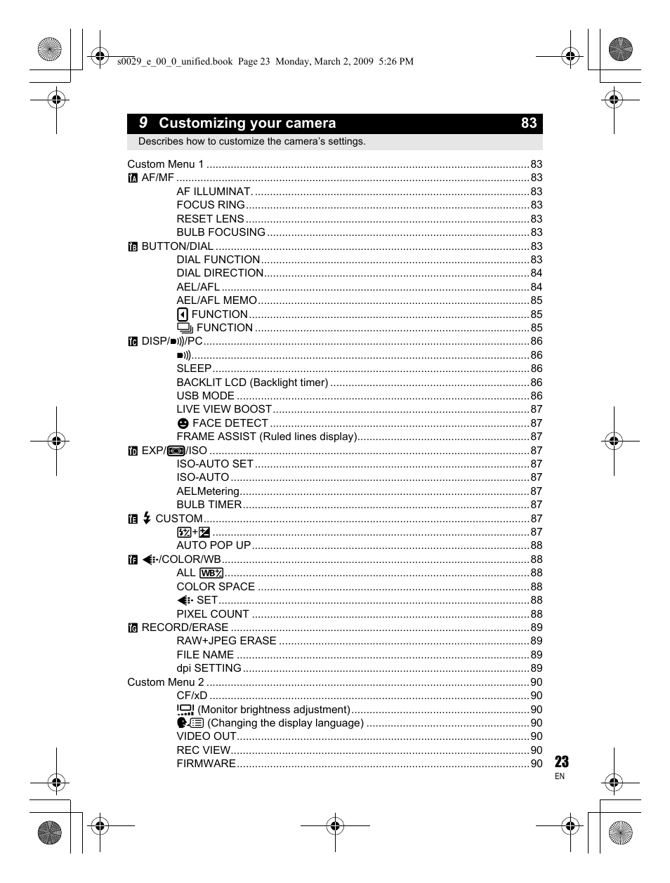 Customizing your camera 83 | Olympus E-450 User Manual | Page 23 / 140