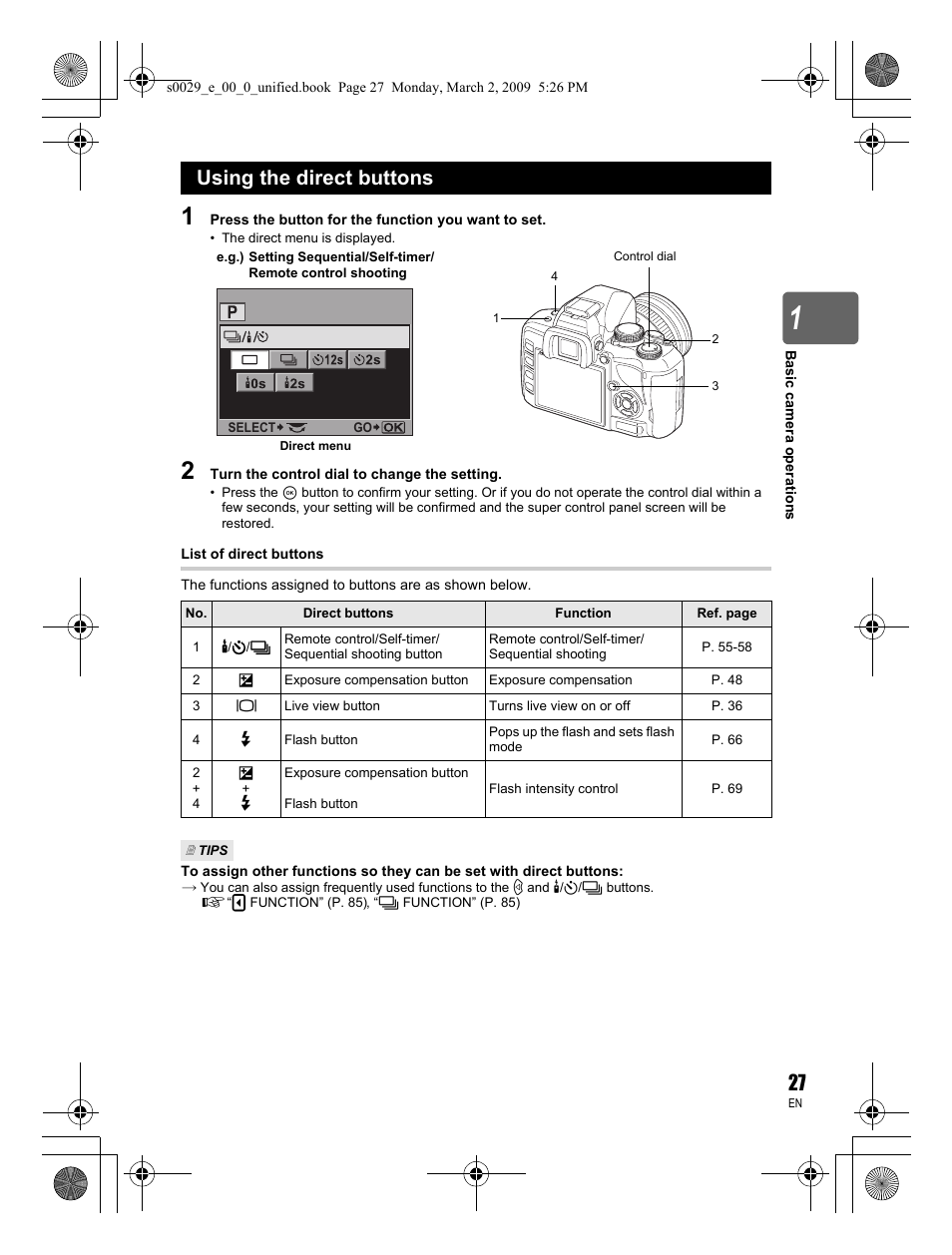 Using the direct buttons | Olympus E-450 User Manual | Page 27 / 140