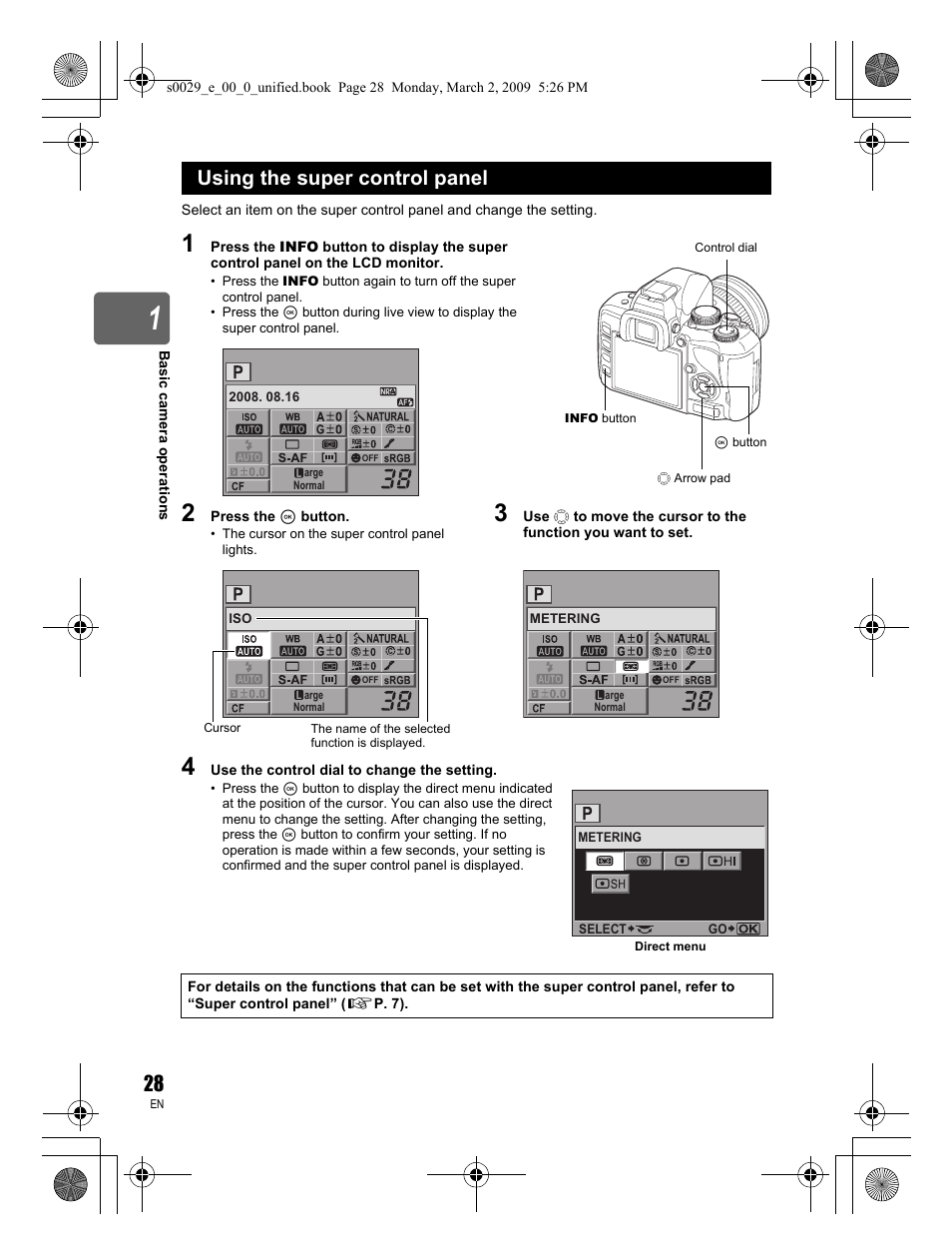 Using the super control panel | Olympus E-450 User Manual | Page 28 / 140