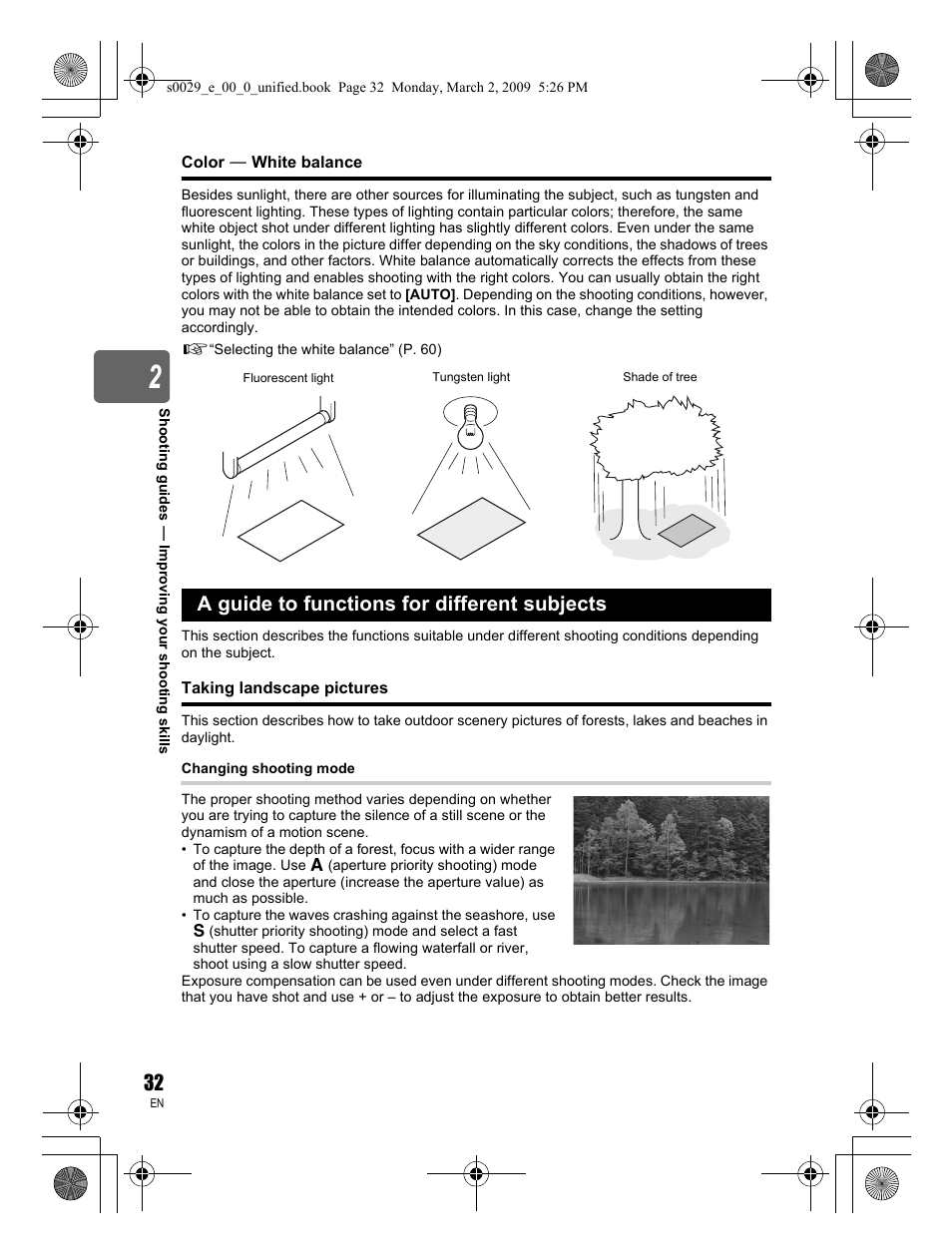 A guide to functions for different subjects | Olympus E-450 User Manual | Page 32 / 140