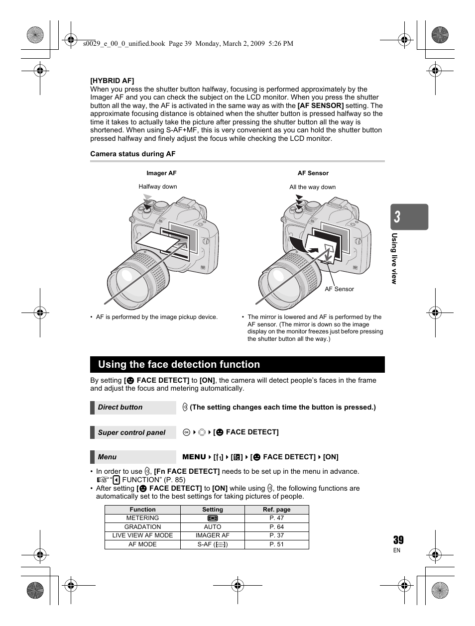 Using the face detection function | Olympus E-450 User Manual | Page 39 / 140