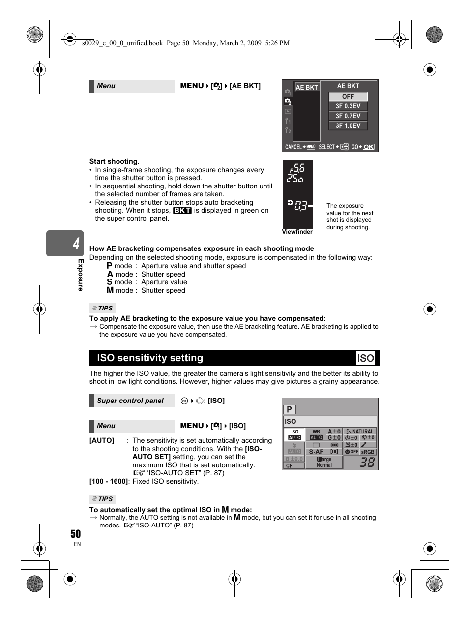 Iso sensitivity setting | Olympus E-450 User Manual | Page 50 / 140