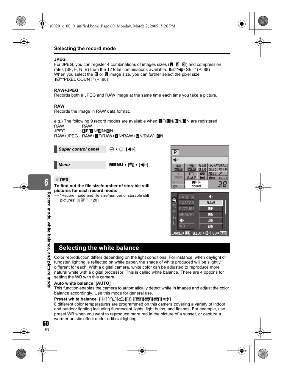 Selecting the white balance | Olympus E-450 User Manual | Page 60 / 140