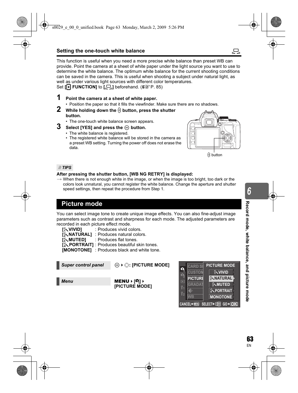 Picture mode | Olympus E-450 User Manual | Page 63 / 140