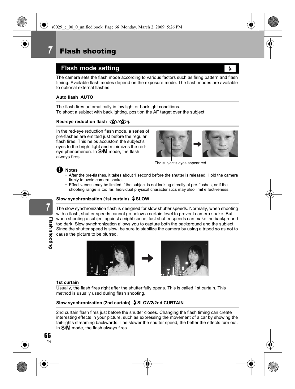 Flash shooting, Flash mode setting | Olympus E-450 User Manual | Page 66 / 140