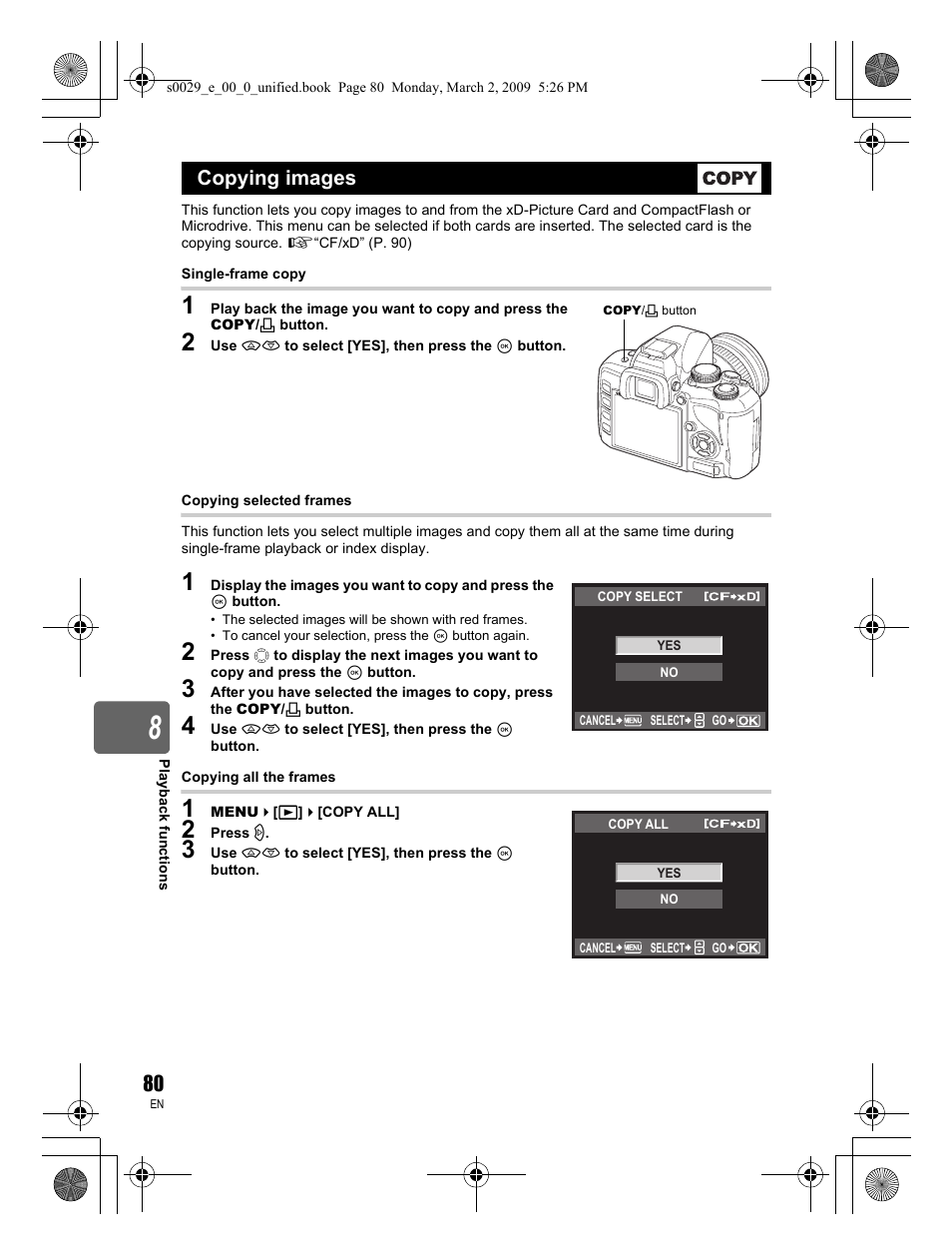 Copying images | Olympus E-450 User Manual | Page 80 / 140