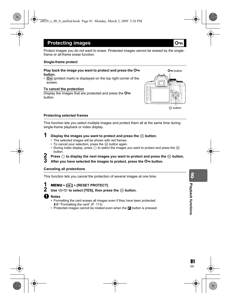 Protecting images | Olympus E-450 User Manual | Page 81 / 140