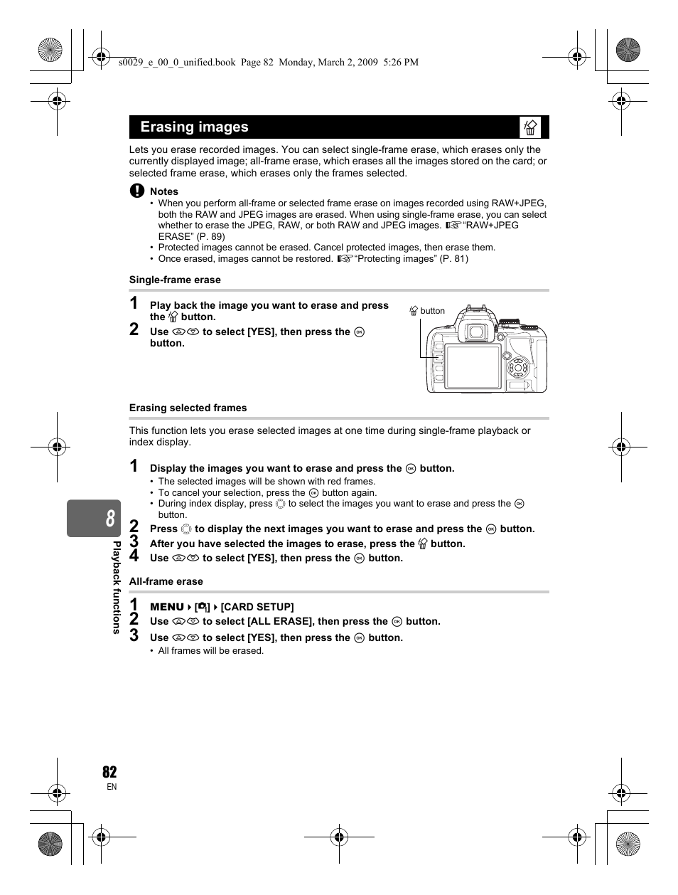 Erasing images | Olympus E-450 User Manual | Page 82 / 140