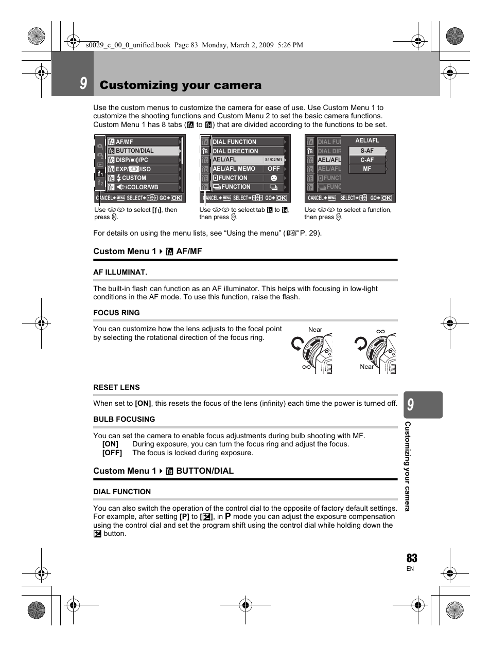 Customizing your camera | Olympus E-450 User Manual | Page 83 / 140