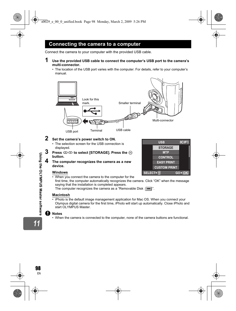 Connecting the camera to a computer | Olympus E-450 User Manual | Page 98 / 140