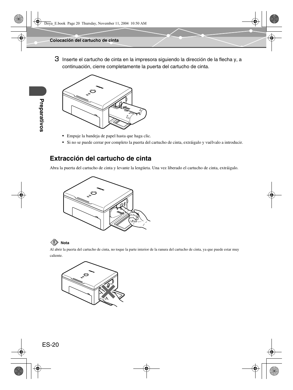 Extracción del cartucho de cinta | Olympus P-S100 User Manual | Page 104 / 132