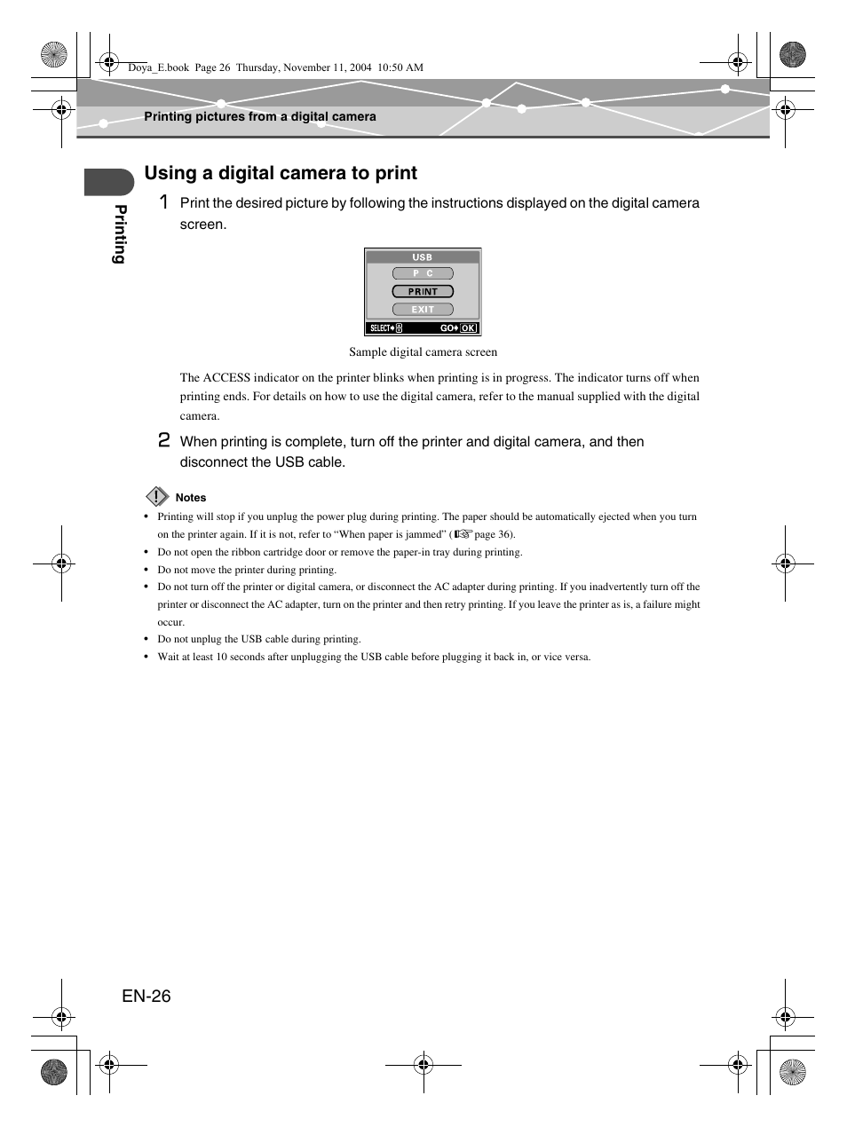 Using a digital camera to print 1, En-26 | Olympus P-S100 User Manual | Page 26 / 132