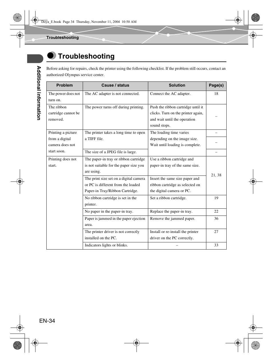 Troubleshooting, En-34 | Olympus P-S100 User Manual | Page 34 / 132