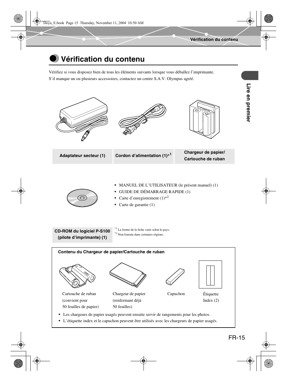 Vérification du contenu, Fr-15 | Olympus P-S100 User Manual | Page 57 / 132