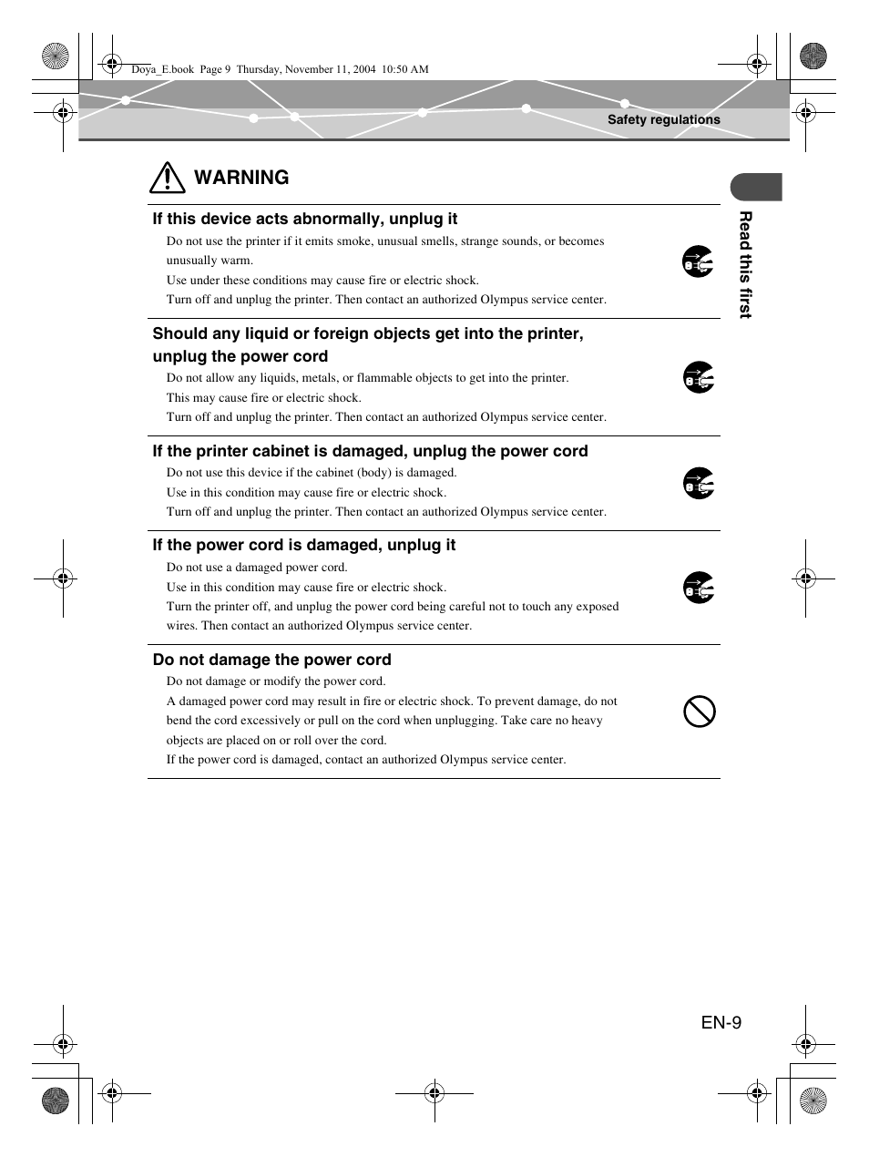 Warning, En-9 | Olympus P-S100 User Manual | Page 9 / 132