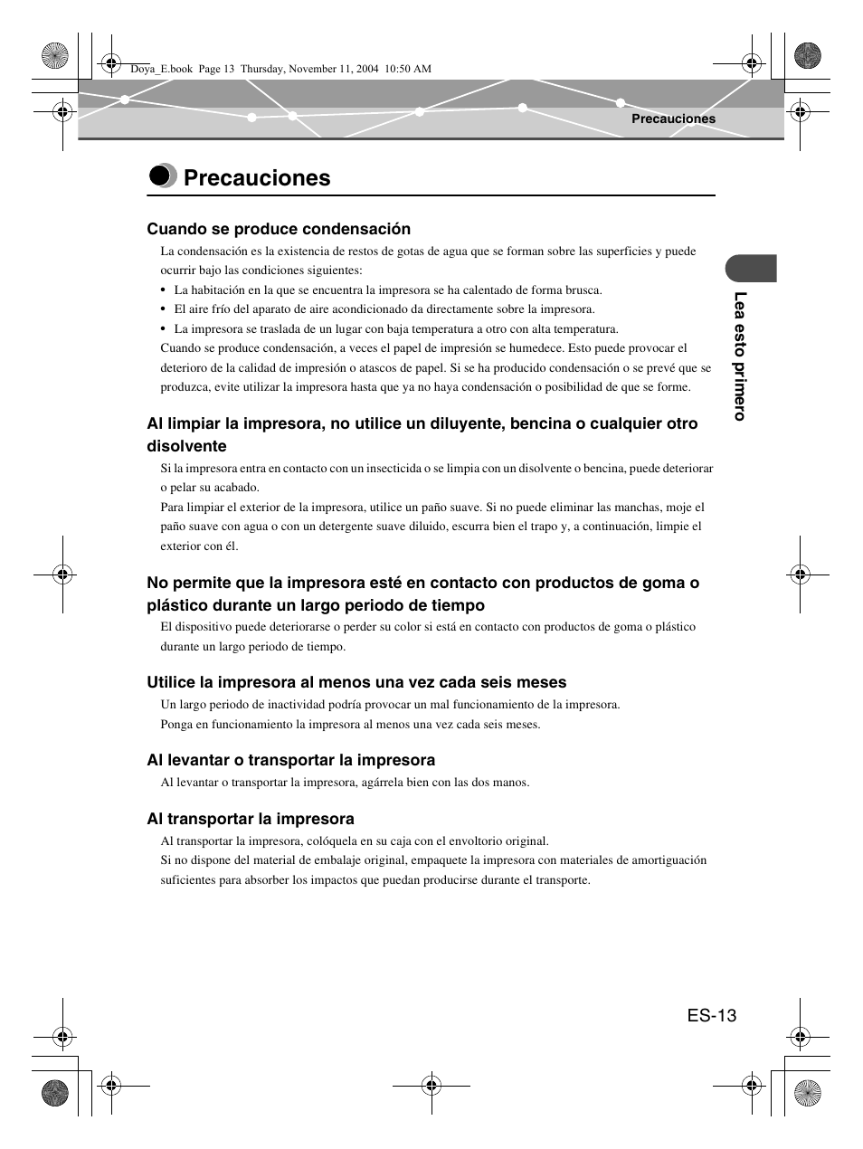 Precauciones, Es-13 | Olympus P-S100 User Manual | Page 97 / 132