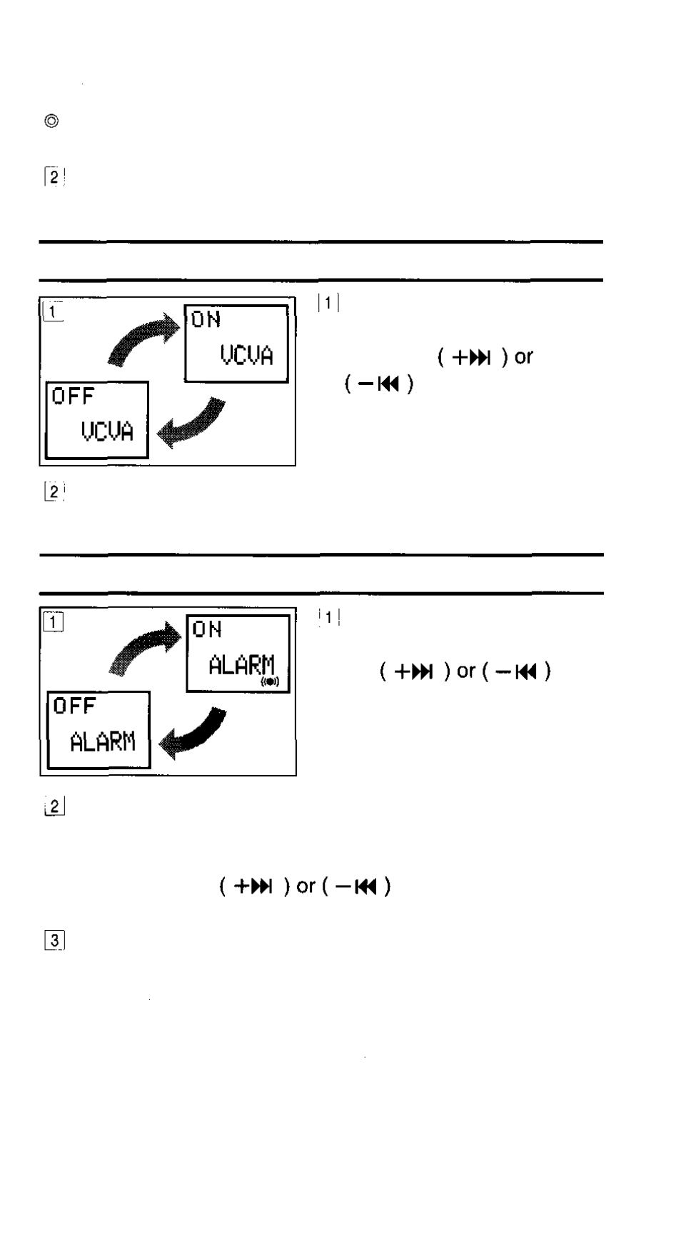 Vcva recording (vcva rec) setting, Alarm (alarm) setting/cancellation | Olympus V-90 User Manual | Page 23 / 30