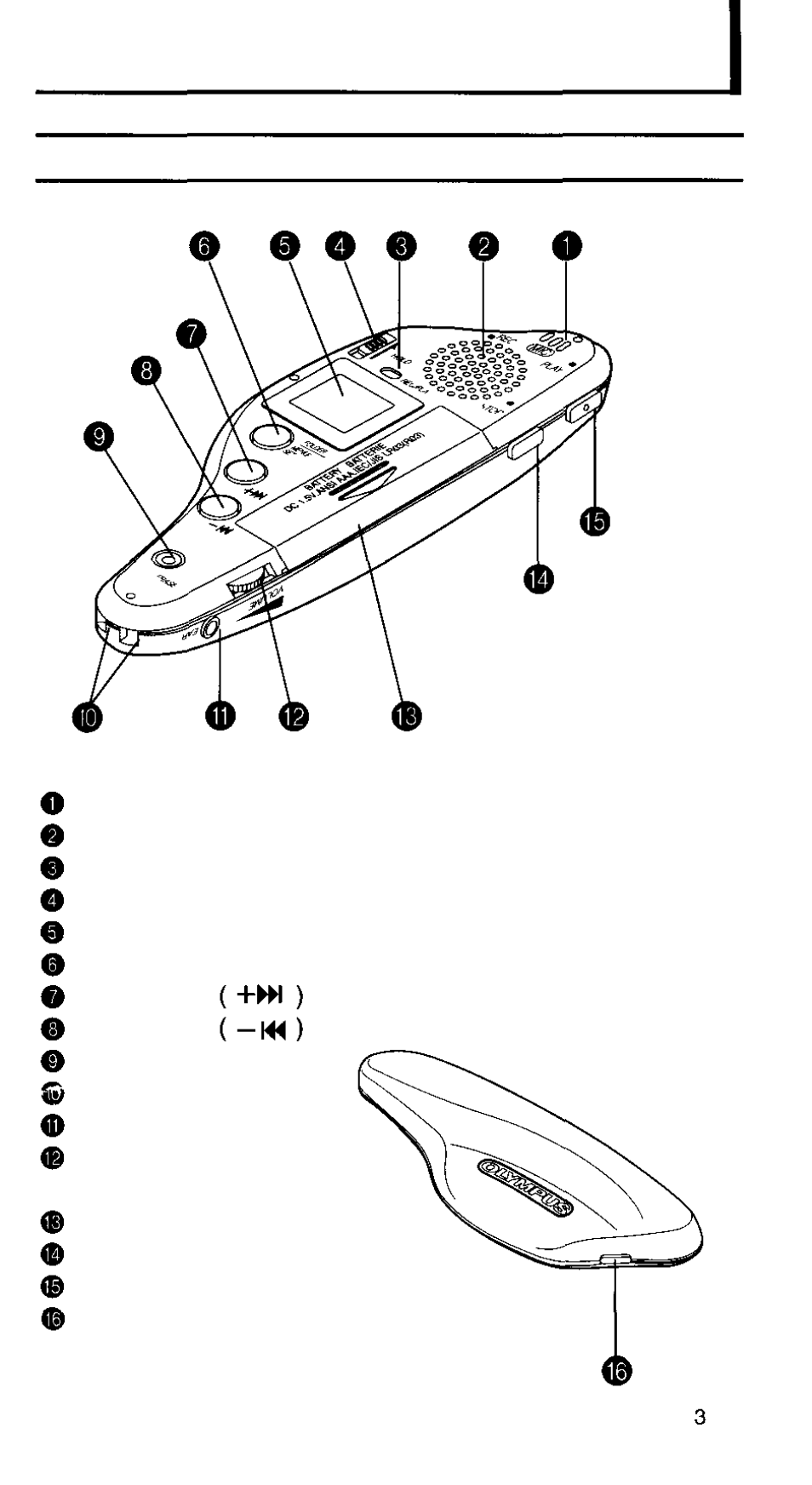 Parts identification before your first recording | Olympus V-90 User Manual | Page 3 / 30