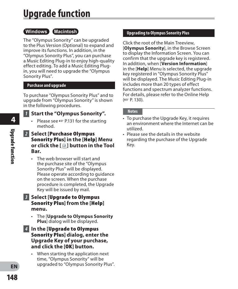 Upgrade function | Olympus DM-2 User Manual | Page 148 / 187