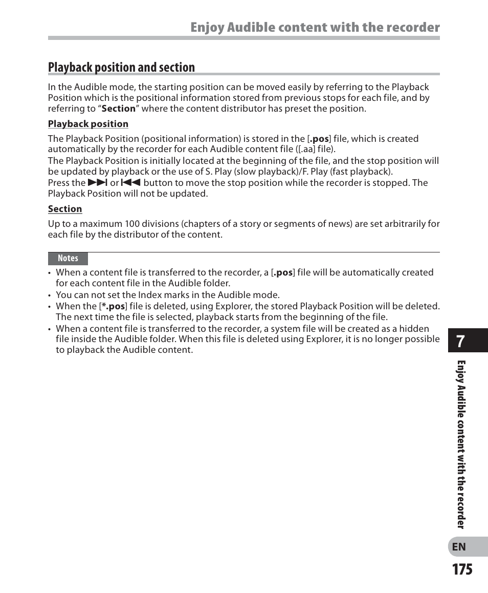 Playback position and section | Olympus DM-2 User Manual | Page 175 / 187