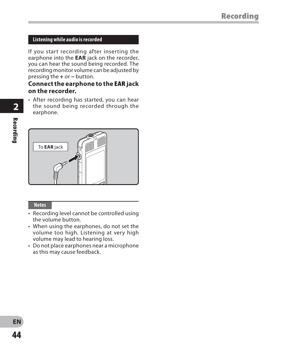 Recording | Olympus DM-2 User Manual | Page 44 / 187