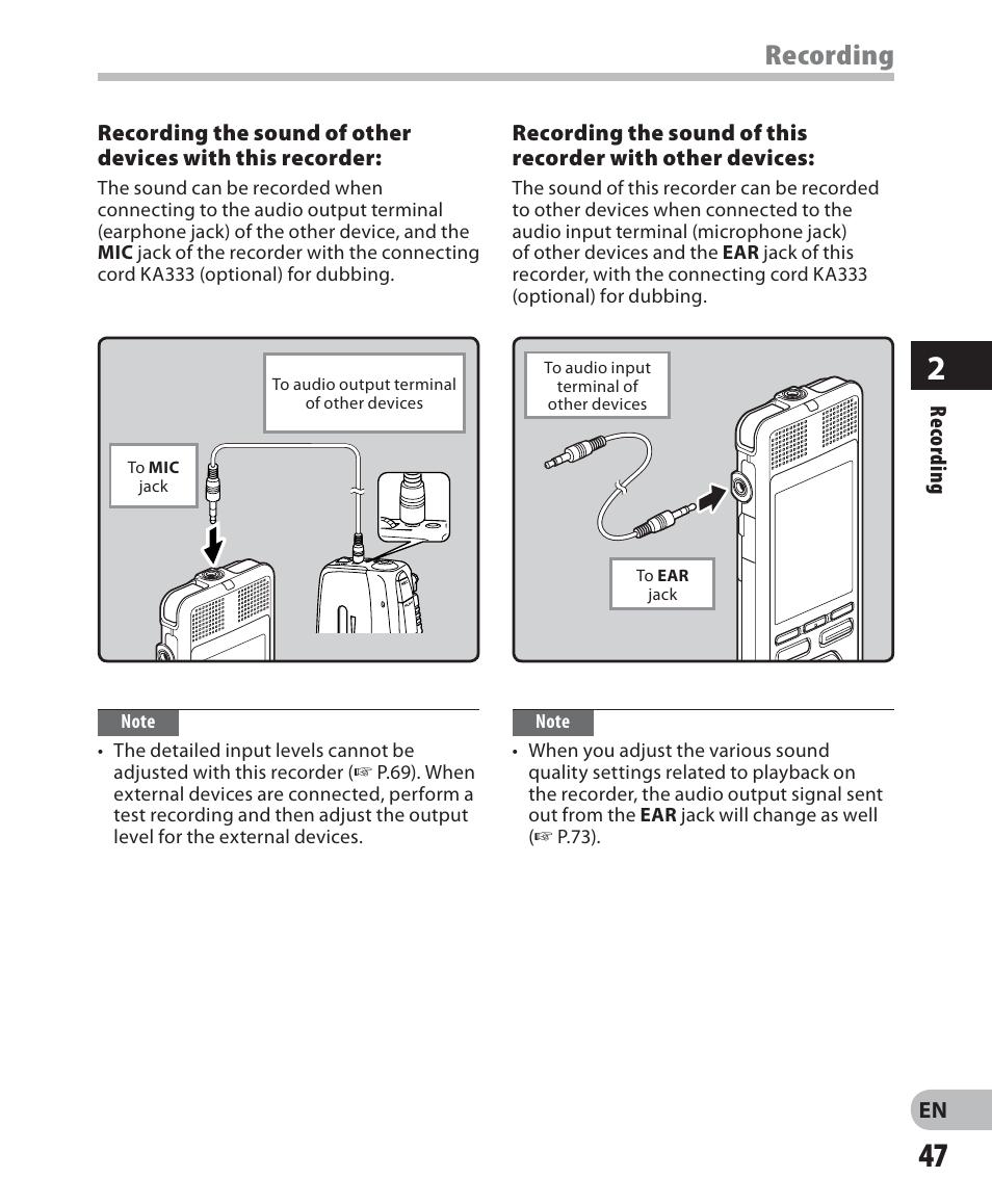 Recording | Olympus DM-2 User Manual | Page 47 / 187