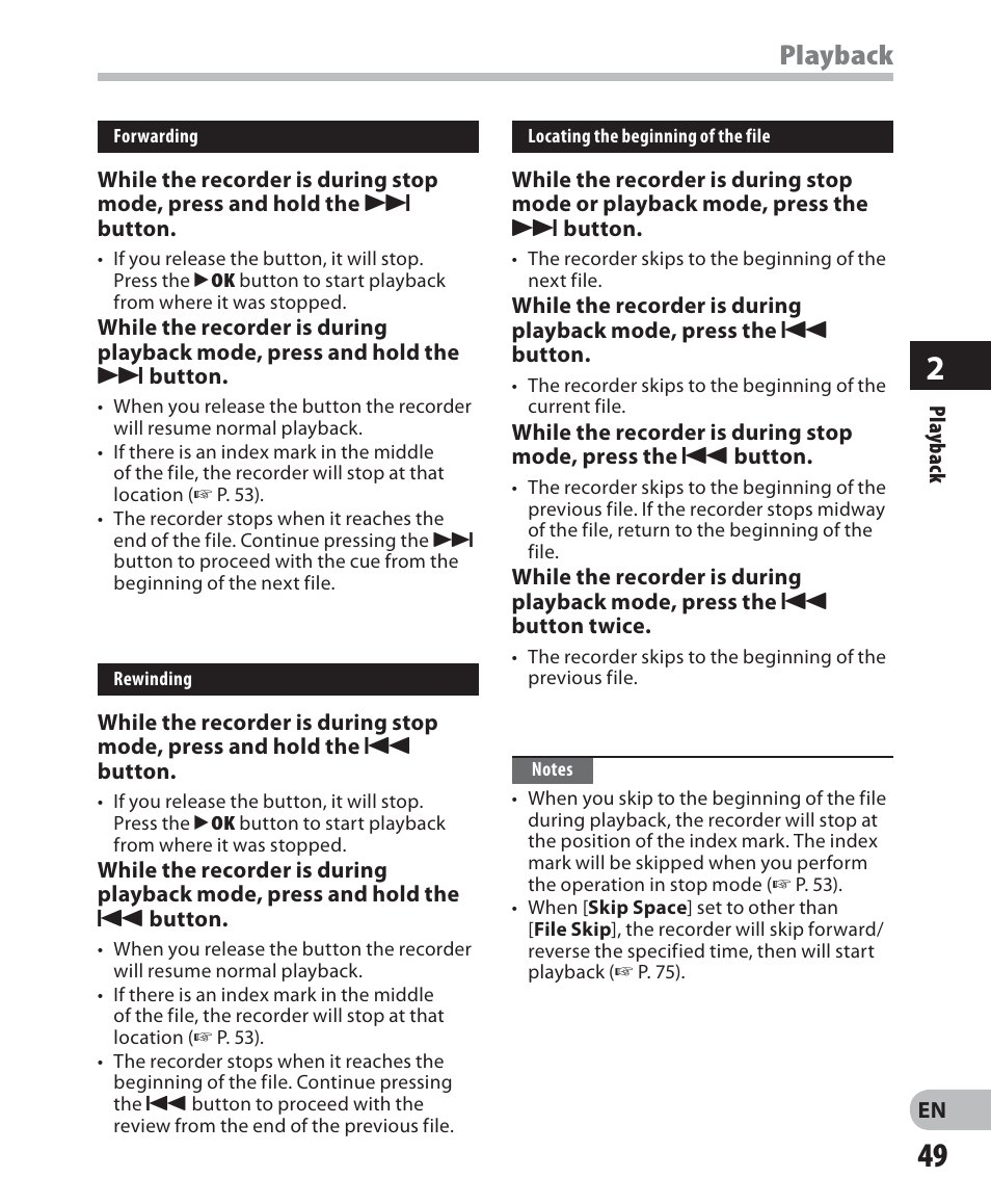 Playback | Olympus DM-2 User Manual | Page 49 / 187
