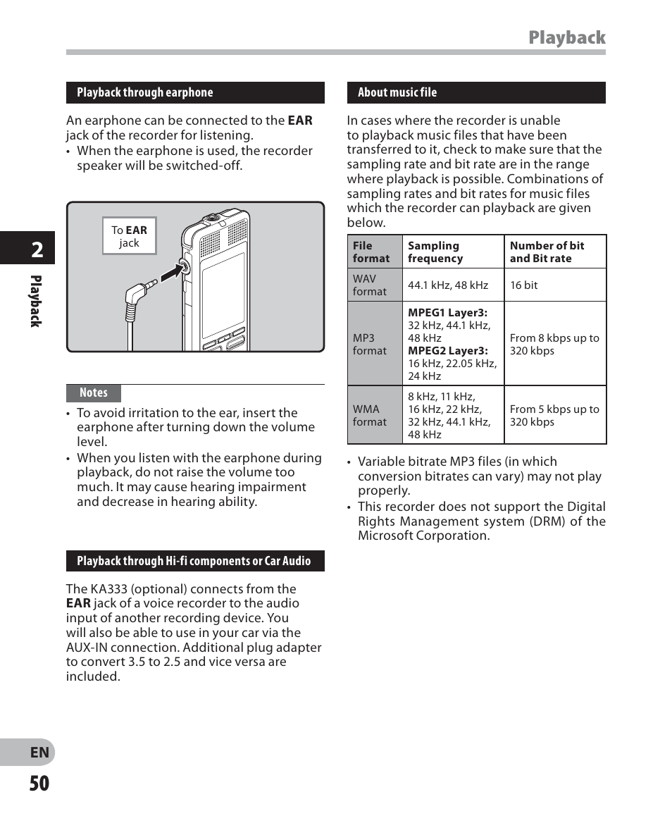 Playback | Olympus DM-2 User Manual | Page 50 / 187