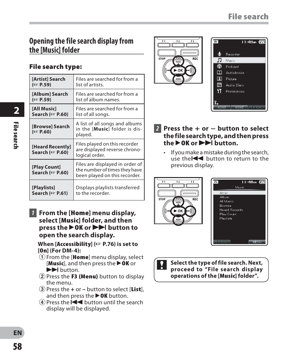File search | Olympus DM-2 User Manual | Page 58 / 187