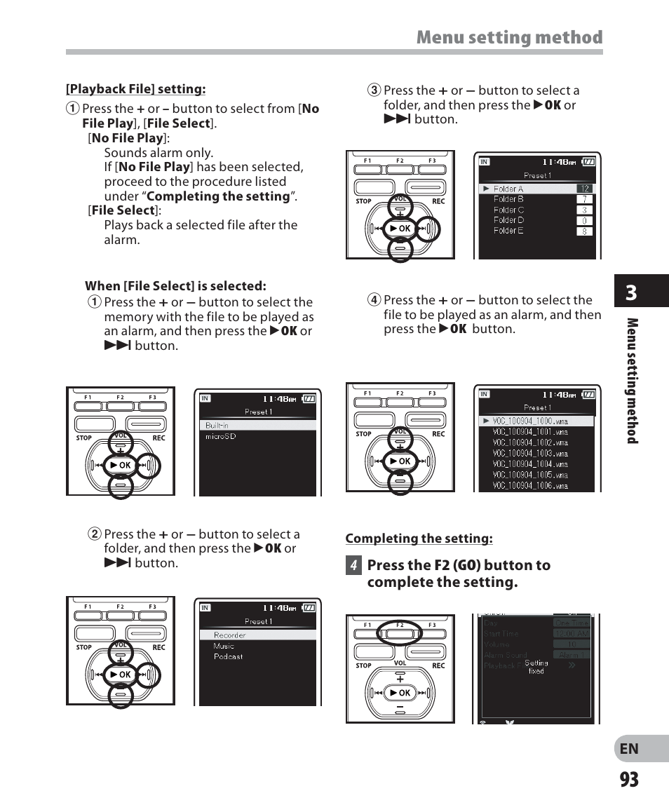 Menu setting method | Olympus DM-2 User Manual | Page 93 / 187